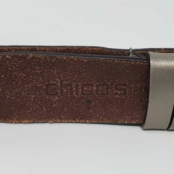 CHICOS ADJUSTABLE METALLIC WIDE LEATHER BELT DOUBLE HAMMERED METAL BUCKLE WOMEN - Picture 7 of 12